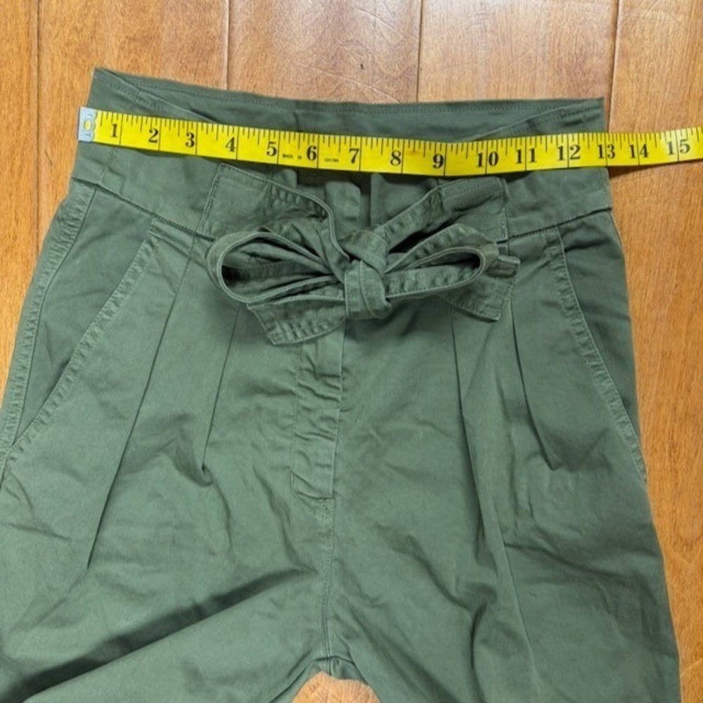 A.L.C. Pants Womens 4 Green Paperbag Waist Cargo Cuffed Tie Belt Cotton Preppy - Picture 6 of 11